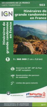 Carte des Itinéraires de Grande Randonnée en France GR et GRP 1:960.000